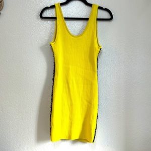 Yellow Calvin Klein ribbed tank top dress with a black and white logo